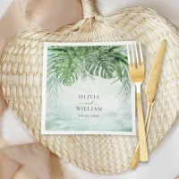 Tropical Palm Leaves Watercolor Greenery Wedding Napkins