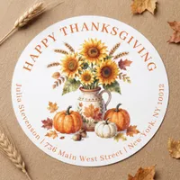 Rustic Autumn Pumpkin Sunflower Thanksgiving Classic Round Sticker