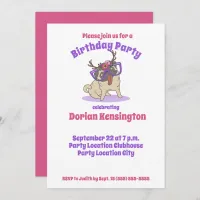 Cute Boho Floral Hippie Pug Any Year Birthday Invitation