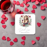 Elegant Wine Drunk in Love Bridal Shower Square Paper Coaster