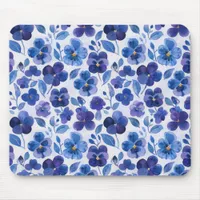 Watercolor Style Pansies Purple Blue Floral Print Mouse Pad