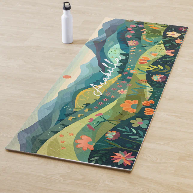 Abstract Hand Drawing Mountains Floral Meditation Yoga Mat