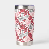 Doodle Art Style Red Pink Roses Hearts Valentine's Insulated Tumbler