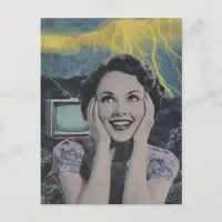 An electrifying retro style collage of a woman postcard