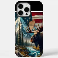 Majestic Moose And American Flag iPhone 16 Pro Max Case