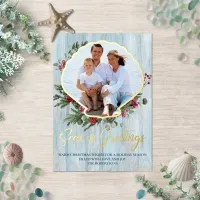 Seas N Greetings Seashell Christmas Photo Gold Foil Holiday Card