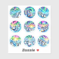 Cute Penguins and Aurora Borealis Rainbow Stickers