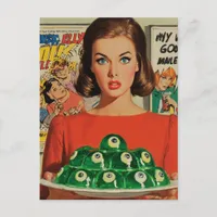 Vintage Comic Book Style Woman With Eyeball Salad  Postcard