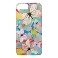 White Butterflies Paint Drips and Brush Strokes iPhone 8/7 Case