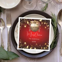 Christmas party red gold bauble dinner napkins