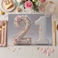Blush Pink Rose Pearl Lace 21st Birthday Placemat
