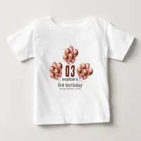  Watercolor Glitter Rose Gold balloon 3rd birthday Baby T-Shirt