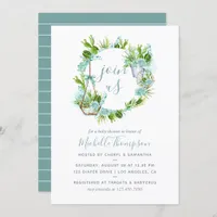 Watercolor Terrarium Succulent Boy Baby Shower Invitation