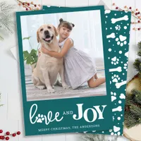 Personalized Dog Pet Photo LOVE & JOY Paw Print Holiday Card