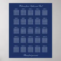 Navy Blue 25 Table Wedding Seating Chart Poster