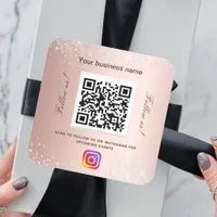 Blush rose business name qr code instagram square sticker