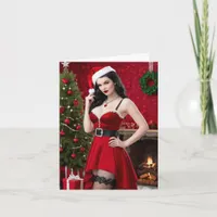 Sexy Mrs. Claus Pinup in Front of the Tree Card