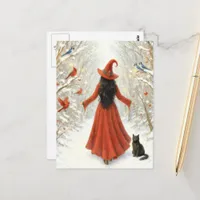 Adorable Witch in the Winter Forest Postcard