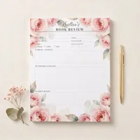 Blush Pink Watercolor Floral Book Review Log Notepad