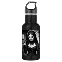 Black and White Spooky Gothic Girl  Stainless Steel Water Bottle