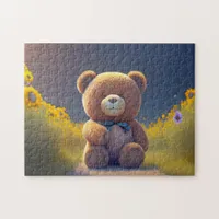 Teddy bear in a meadow, cute  jigsaw puzzle