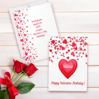 Valentine Birthday Modern Red Confetti Hearts  Note Card