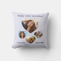 Birthday name age photo heart collage lavender throw pillow