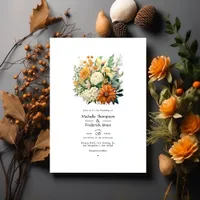 Off-White, Hunter Green, Brown and Orange Wedding Invitation