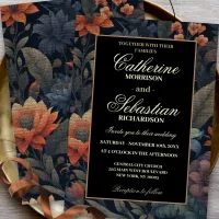 Vintage Fall Flowers on Linen Texture Wedding Invitation