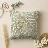 Elegant Green Art Deco Birds Pattern Throw Pillow