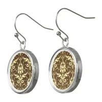 Damask Victorian Vintage Yellow & Brown Drop Earrings