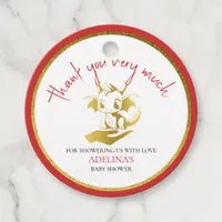 Cute Little Dragon Is On The Way Red Baby Shower Favor Tags