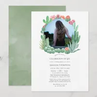 Watercolor Succulents Celebration of Life Photo Invitation