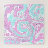 Pink, Teal Blue Swirled Marble Fluid Art    Jigsaw Puzzle