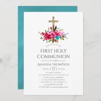 Boho Chic Floral First Holy Communion Invitation