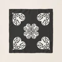 Bold Black and White Filigree Heart Design Scarf