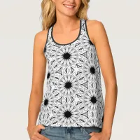 Lace-Like Flowers in Black and White Tank Top