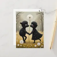 Dancing Black Sheep in Dandylions Postcard