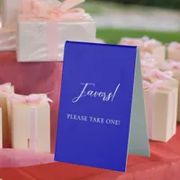 Royal blue script favor sign