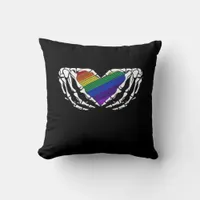 Pride Skeleton Hands Holding Heart Inclusive Throw Pillow