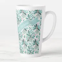 Teal Christmas Holly Berries Pattern#17 ID1009 Latte Mug