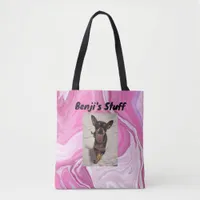 Personalized Pet's Stuff | Pink and White   Tote Bag