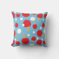 Table Tennis Bats and Balls Pattern on Light Blue Throw Pillow