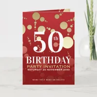 Luxe Red Gold 50th Birthday Party Folded Invitation