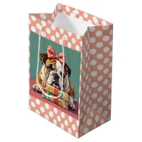Cute Bulldog Birthday Polka Dot Medium Gift Bag