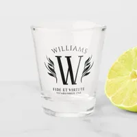 Elegant Floral Family Surname Monogram Motto Shot Glass