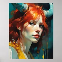 Red Haired Horned Goddess Poster