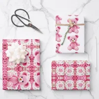 Cute Crocheted Teddy Bear Girl's Baby Shower Wrapping Paper Sheets