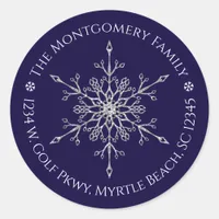 Silver Glitter Snowflake Name Address Christmas Classic Round Sticker