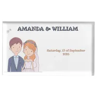 Simple, Cartoon-Iike Spouses Illustration Wedding  Place Card Holder